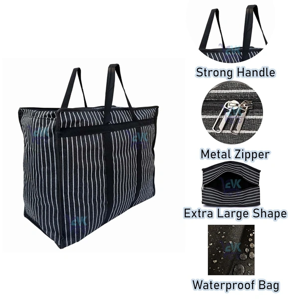 Extra Large Big Bag Heavy Duty Storage Organizer Reusable Canvas Shopper Bag with Strong Handles Jhola and Base with Covers Zip Jumbo Bag  - L
