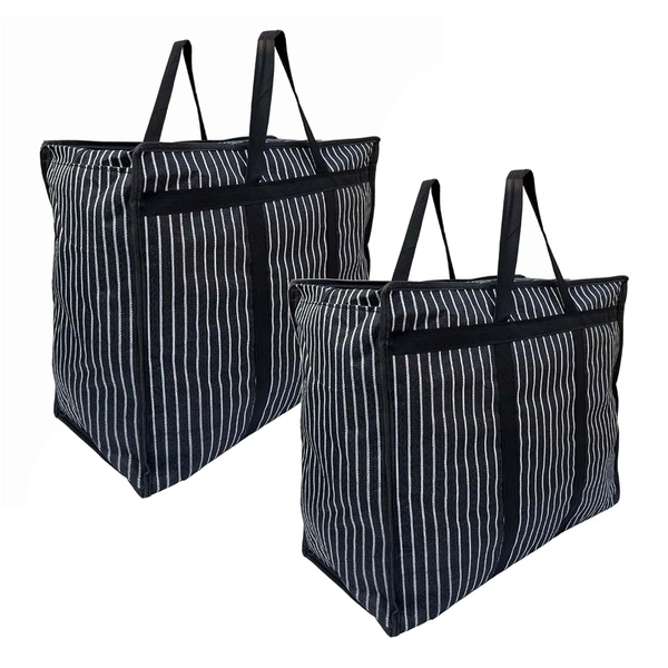 Extra Large Big Bag Heavy Duty Storage Organizer Reusable Canvas Shopper Bag with Strong Handles Jhola and Base with Covers Zip Jumbo Bag  - L