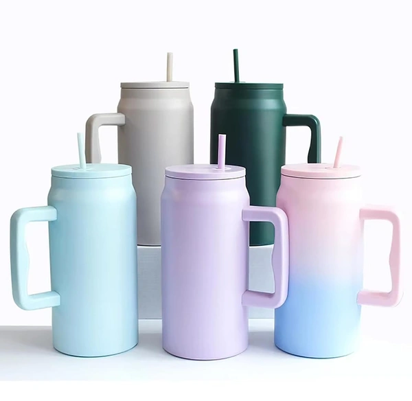 1500ML Mug Tumbler with Handle and Straw Lid, Stainless Steel Large Water Bottle Gifts for Women Men Him Her