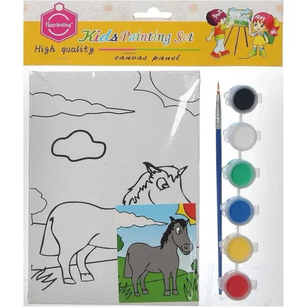 Mini Pre-Drawn Canvas Panel with Poster Colors & Brush