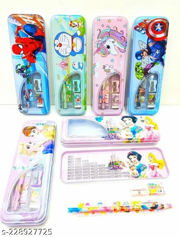 Metal Pencil Case with Stationery Items, Geometry Box for Kids