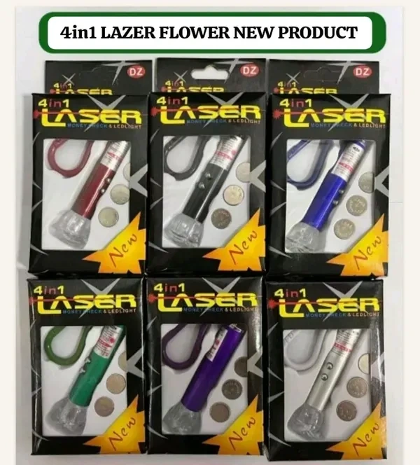 4 in 1 Laser Pointer Torch Led Lights with Hook, Multicolor