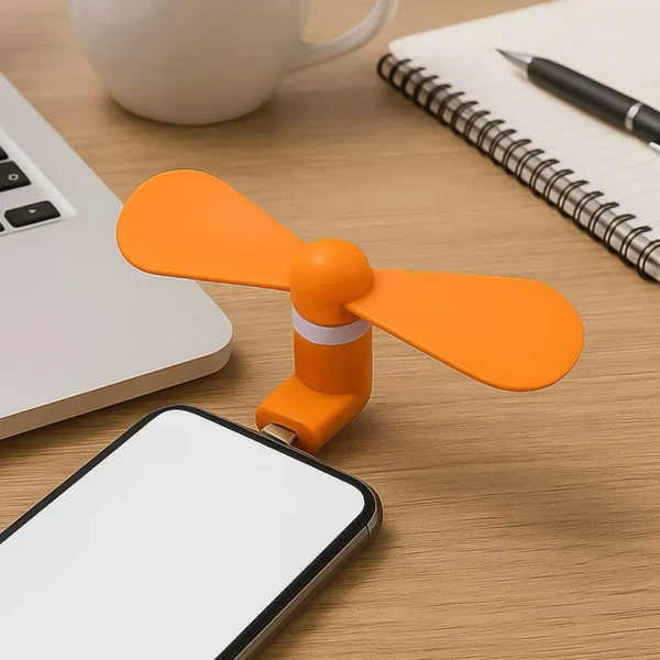 Type-C Mini Fan 2-Blade Fan High Speed USB Fan, Mobile Cooler, Mini fan Support with All Android & Type-C Smatphones & Black Colour Round