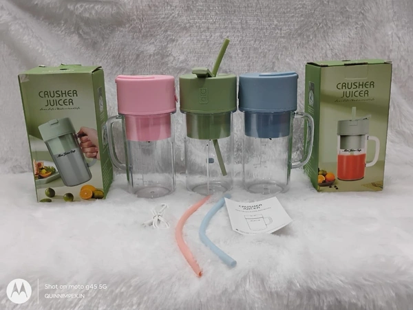 Portable Crusher Juicer With Handle & Straw, USB Rechargeable 6 Blades (420 ML)