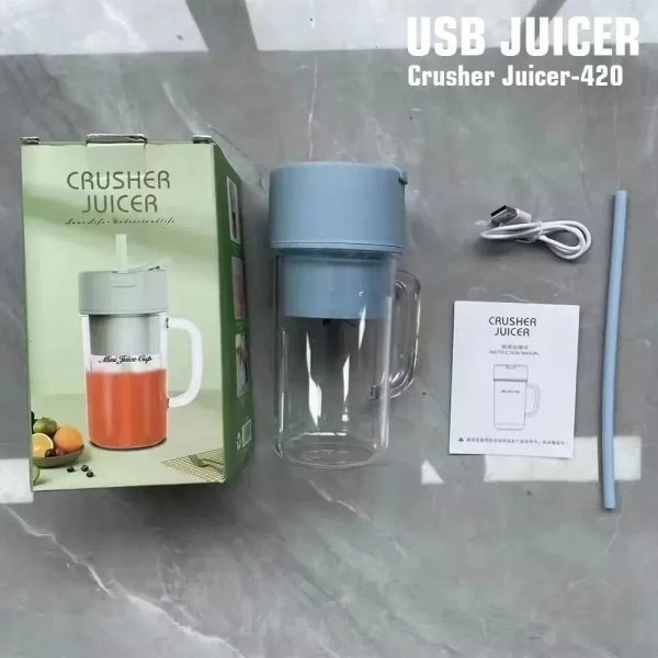 Portable Crusher Juicer With Handle & Straw, USB Rechargeable 6 Blades (420 ML)