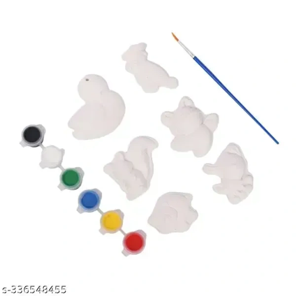 6 Sets Arts and Crafts Set Painting Kit for Kids Unpainted DIY Ceramic Figurines Paint Your Own Figurines with 1 Brush