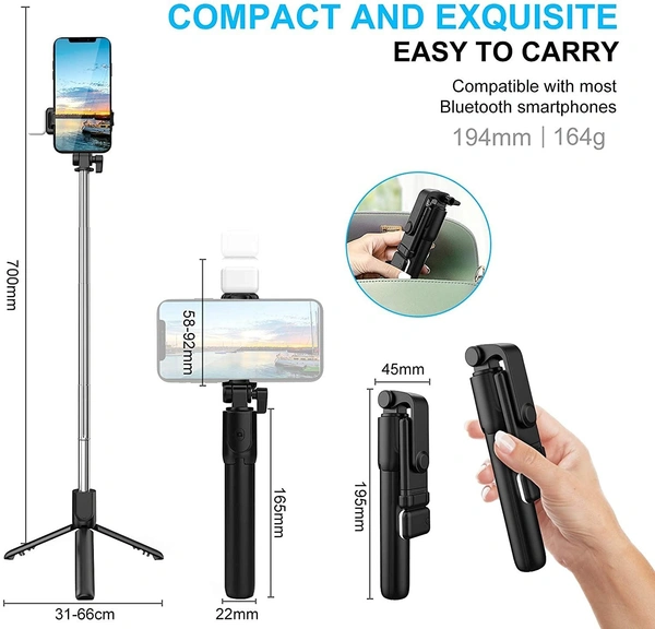  R1 Selfie Stick with LED Fill Light Tripod 