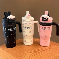 Vacuum Cup, 550ML Saniro Insulated Cup, Winter With Handle Lid Straw 304 Stainless Steel Thermal Bottle for Student