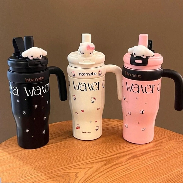 Vacuum Cup, 550ML Saniro Insulated Cup, Winter With Handle Lid Straw 304 Stainless Steel Thermal Bottle for Student