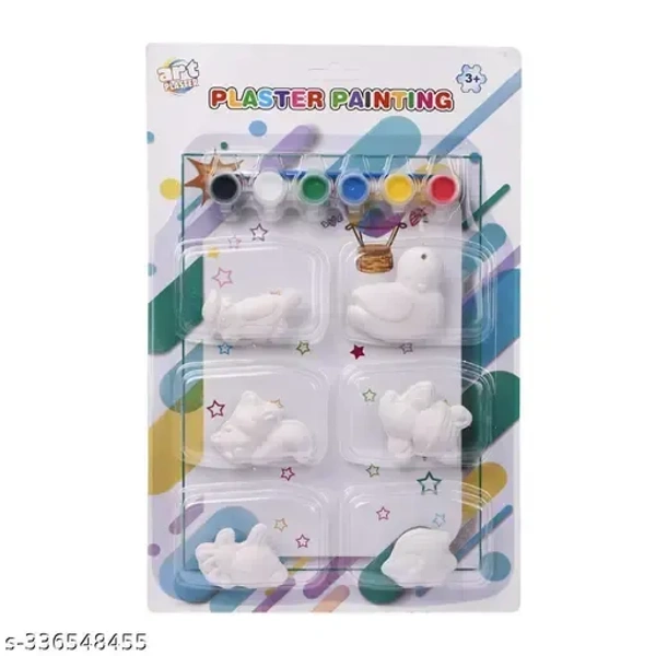 6 Sets Arts and Crafts Set Painting Kit for Kids Unpainted DIY Ceramic Figurines Paint Your Own Figurines with 1 Brush