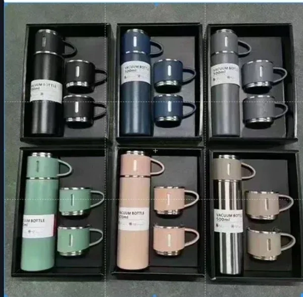 VACCUM FLASK SET Stainless Steel Thermo 500ml/16.9oz Vacuum Insulated Bottle with Cup for Coffee Hot Drink