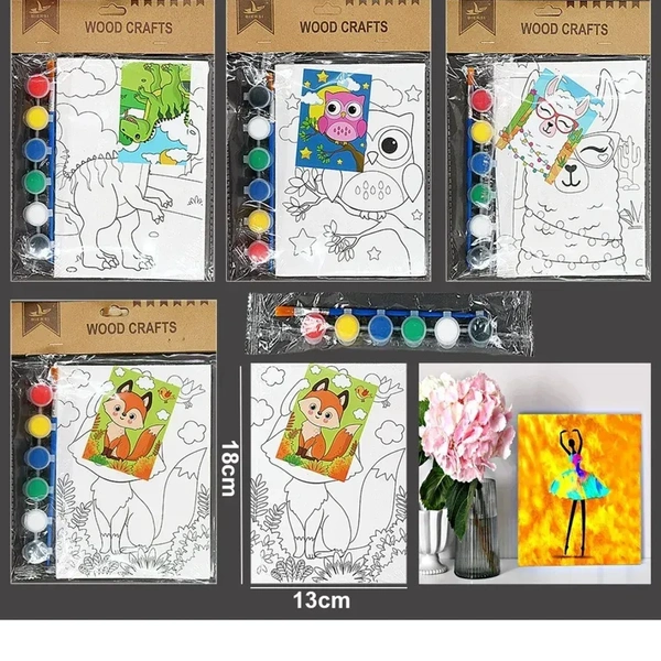 15X15 Wooden Easel with PrintedvCanvas Board with Paint For Painting Kids