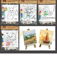 15X15 Wooden Easel with PrintedvCanvas Board with Paint For Painting Kids