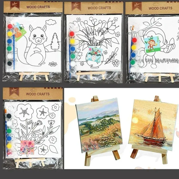 15X15 Wooden Easel with PrintedvCanvas Board with Paint For Painting Kids