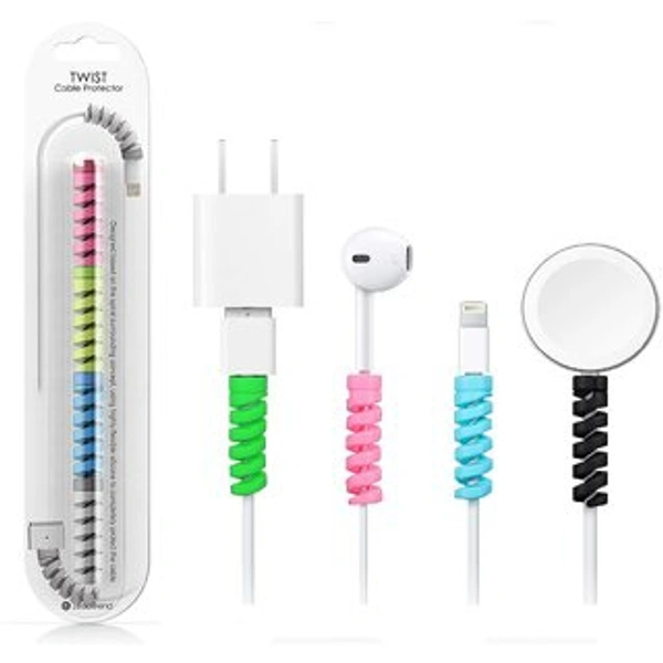 LAPSTER Spiral Charger Spiral Charger Cable Protectors for Wires Data Cable Saver Charging Cord Protective Cable Cover Set of 3 (12 Pieces) - 1pk