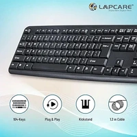Lapcare Alfa Keyboard 3 with Adjustable Kickstand, Capslock Indicator and 104 Keyboard Standard Key (Black)