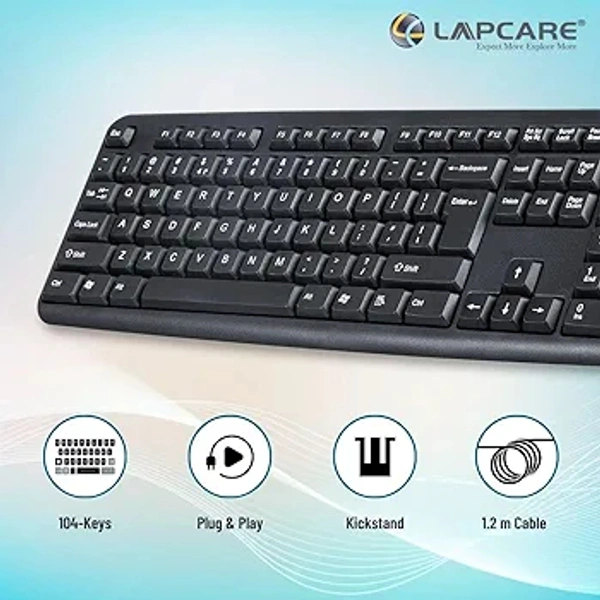 Lapcare Alfa Keyboard 3 with Adjustable Kickstand, Capslock Indicator and 104 Keyboard Standard Key (Black)