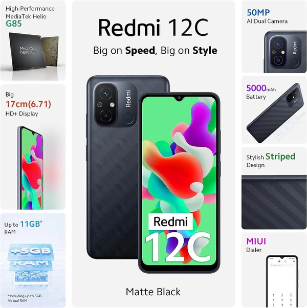 Redmi12C  - matte black, 4GB+64GB