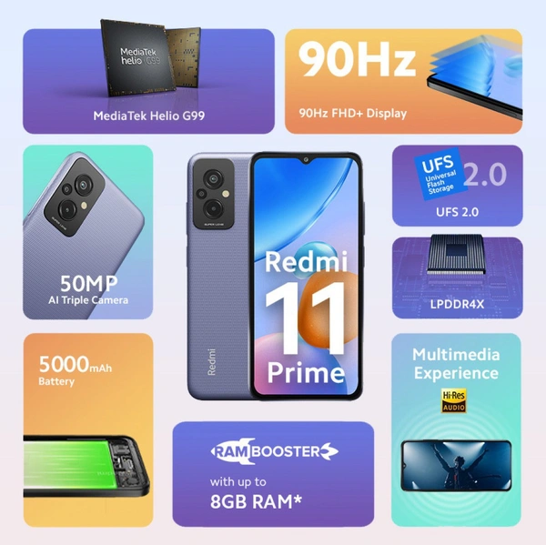 Redmi 11prime - peppy purple, 4GB+64GB