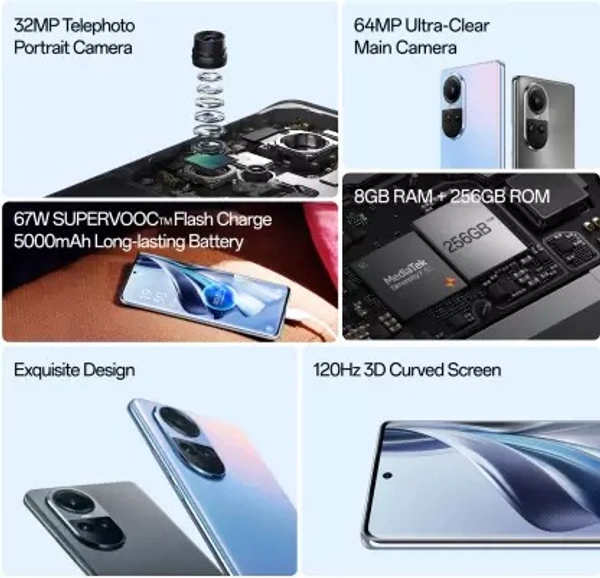 OPPO Reno10 5G (Ice Blue, 256 GB)  (8 GB RAM) - ice blue