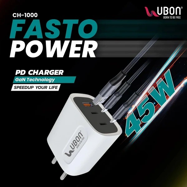 CH-1000 Fasto Power 45W PD Charger With Triple Ports - White
