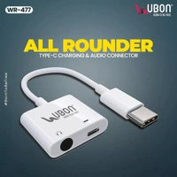 2 In 1 All Rounder WR-477 Type-C Charging & Audio Connector - White