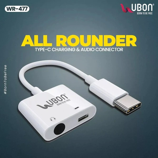 2 In 1 All Rounder WR-477 Type-C Charging & Audio Connector - White