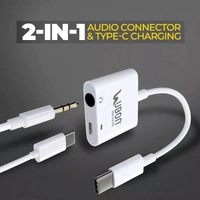 2 In 1 All Rounder WR-477 Type-C Charging & Audio Connector - White