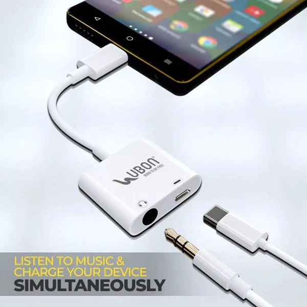 2 In 1 All Rounder WR-477 Type-C Charging & Audio Connector - White