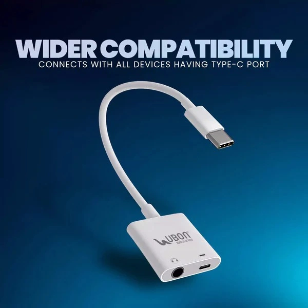 2 In 1 All Rounder WR-477 Type-C Charging & Audio Connector - White