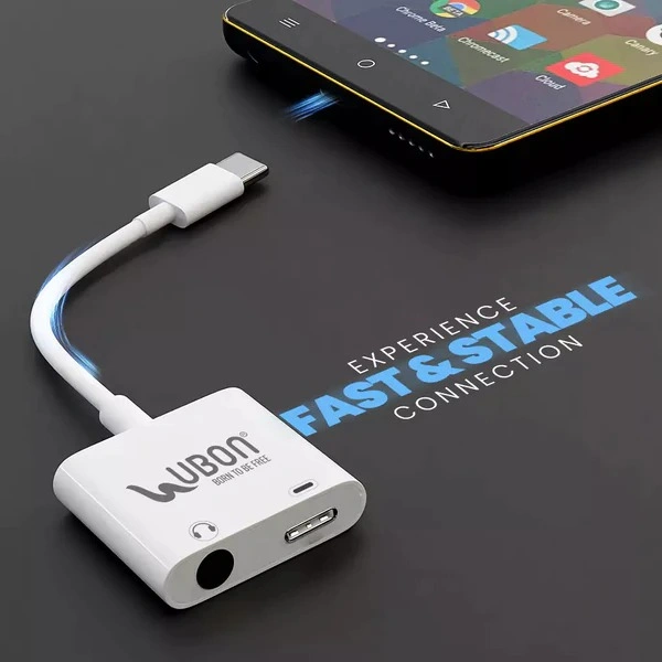 2 In 1 All Rounder WR-477 Type-C Charging & Audio Connector - White