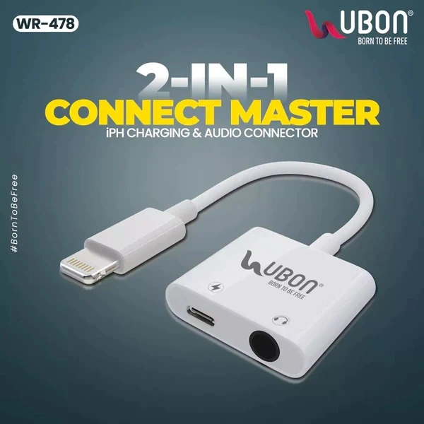 2 In 1 Connect Master WR-478 IPhone Charging & Audio Connector - White