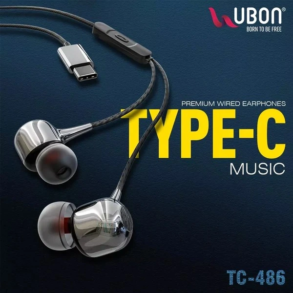 Type-C TC-486 Wired Earphones - Black
