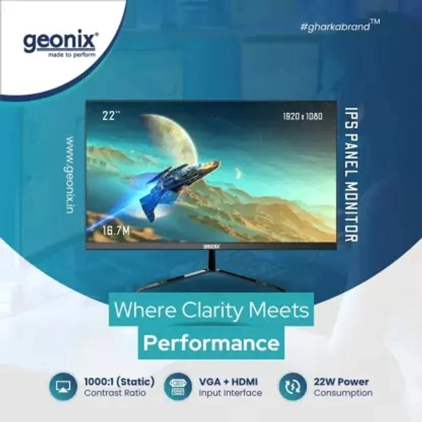 GEONIX 22 Inch PC Monitor, FHD IPS 1920x1080P Monitor 75Hz 100% sRGB 178° Wide Viewing Angle PC Monitor, HDMI VGA Port, Low Blue Light Desktop, 3 Years Warranty.