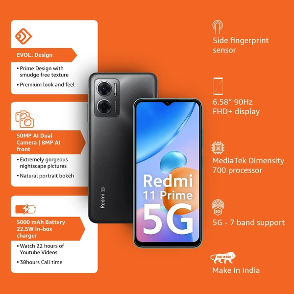 Redmi 11Prime 5G - Thunder Black, 6GB+128GB