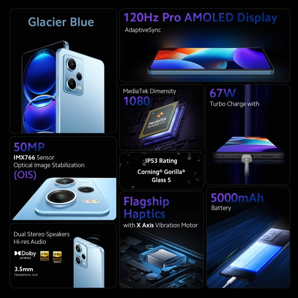 Redmi Note 12pro 5G - Glacier Blue, 8GB+128GB