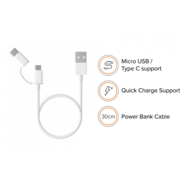 MI 2 In 1 Micro Usb To Type C Power Bank Cable 30CM