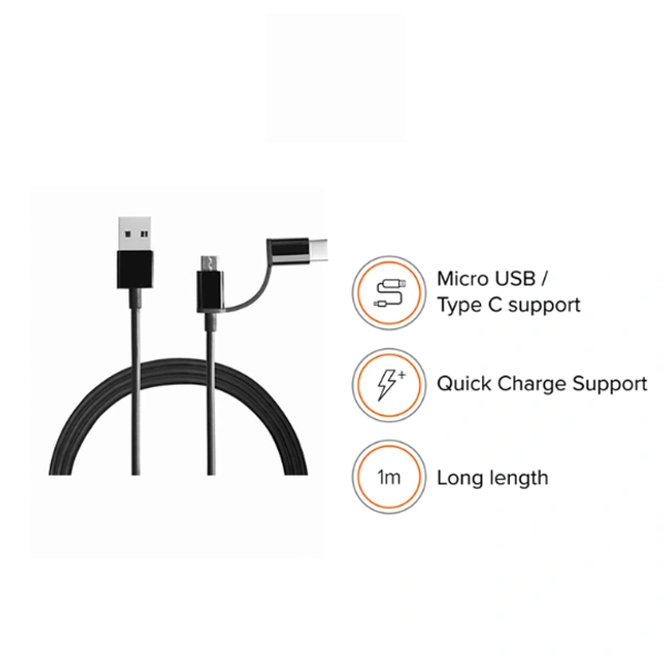 MI 2 In 1 Usb Cable (Micro Usb To Type C) 100CM