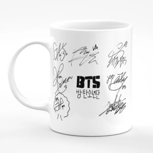 BTS Signature Printed White Coffee Mug with bts anime 💜