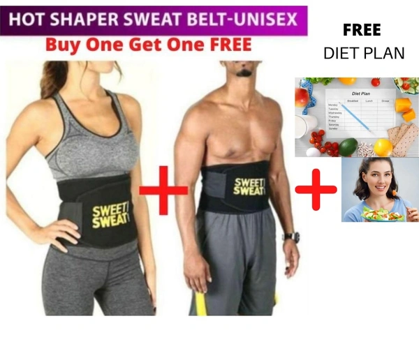 SWEAT SLIM BELT BUY ONE GET ONE FREE With Free Diet Plan - Black, FREE SIZE