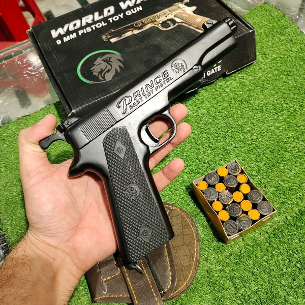 MATT  BLACK WORLD WAR EDITION 9 MM TOY GUN ( 1 BOX CORK+1 COVER FREE) - Black