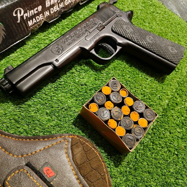 MATT  BLACK WORLD WAR EDITION 9 MM TOY GUN ( 1 BOX CORK+1 COVER FREE) - Black