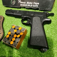 MATT  BLACK WORLD WAR EDITION 9 MM TOY GUN ( 1 BOX CORK+1 COVER FREE) - Black