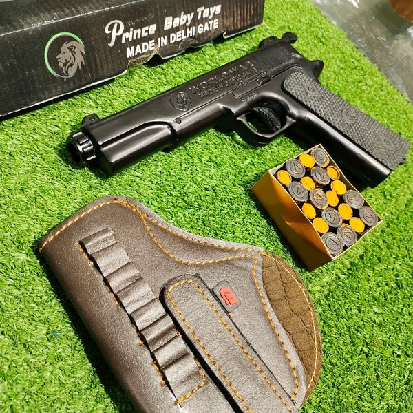 MATT  BLACK WORLD WAR EDITION 9 MM TOY GUN ( 1 BOX CORK+1 COVER FREE) - Black