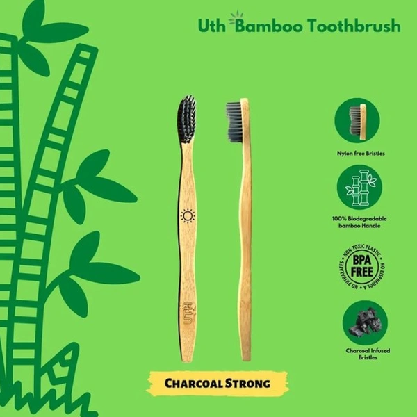 Uth Bamboo Toothbrush - 1pcs Charcoal Zigzog