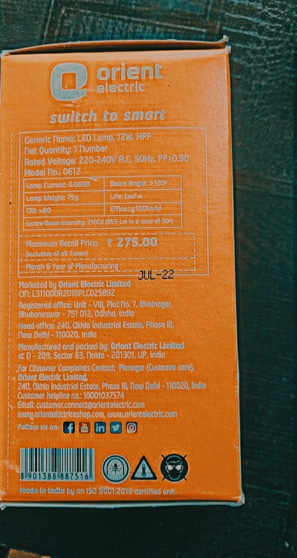 Orient Electric Led Bulb 12w - White