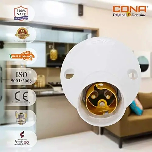 NS  CONA 2501 Angle Holder with OBR 6 Amp, White - Pack of 5|OBR Angle Holder|Bulb Holder|Fancy Angle Holder for Bulb|Angle holder for Home, Office, Shops, etc - White