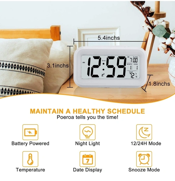 Digital Alarm Clock , Battery Operated,with Date, Temperature, Time , Lcd Clock