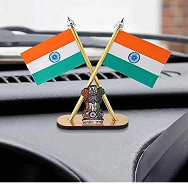Flag With Satyamevajayate Symbol For Car Dashboard And Office Use
