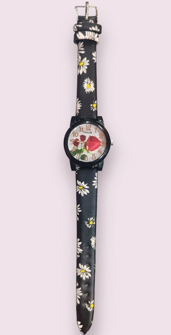 Beautifull Balck Flower Watch For Girls - 4